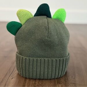 Toddler Dinosaur Beanie Hat - Green Knit Winter Cap with Spikes, Fleece Lined